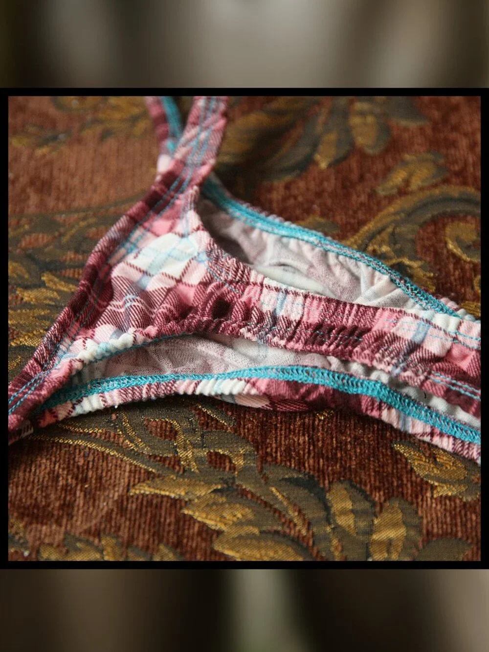Mens Plaid Print LOWRISE Thin Sides Thong Handmade